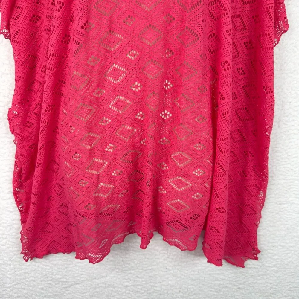 BECCA by Rebecca Virtue Crochet Swim Cover Up Lace Pink M/L Oversized Beach Boho